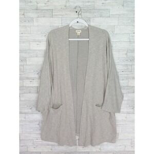Donni Open Front Knit Cardigan Drape Top‎ One Size Fits All Gray Striped Flowing